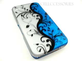 FOR SPRINT VERIZON AT&T IPHONE 4S BLUE SILVER VINE HARD COVER CASE 
