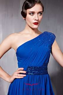 Blue One shoulder long Bridesmaid Dress Party Gowns 56853  