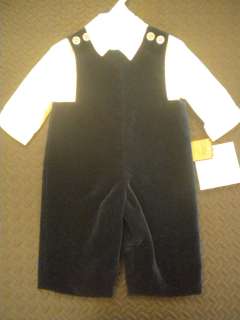   & Co. 2 piece set Holiday Classic Navy Velvet Overall Boys 3 months