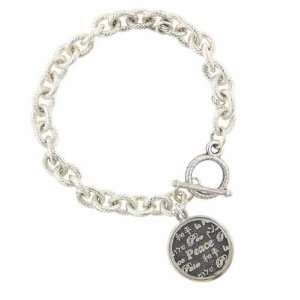  Tiffany Inspired Silver Tone Peace Medallion Toggle Bracelet Jewelry