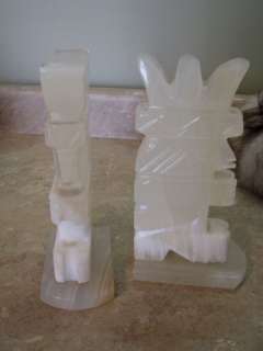 CREAM/WHITE ONYX Bookends INDIAN/AZTEC/TRIBAL Statue  