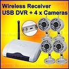 4CHs USB CCTV DVR + 4 x Wireless 2.4GHz Outdoor Cameras Security 