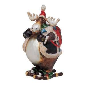  Mr. Moose In Santa Costume Glass Christmas Ornament 