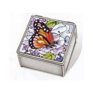 Amia 6002 Butterfly Design Hand Painted Glass Jewelry Box, 2 Inch by 1 