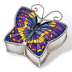 Amia 6026 Butterfly Design Hand Painted Glass Jewelry Box, 3 1/2 Inch 