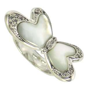  Mother of Pearl & Pave CZ Butterfly Ring Jewelry