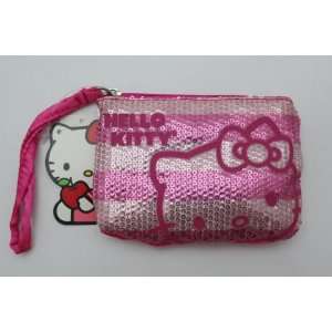   Hello Kitty PINK Sequinse Zipper Coin Money Bag 