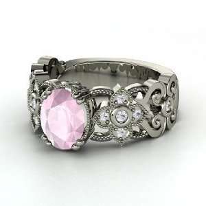   , Oval Rose Quartz 14K White Gold Ring with White Sapphire Jewelry