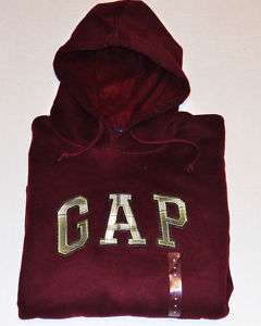 GAP Mens Burgundy Plaid Logo Hoodie Sweatshirt Size XL  