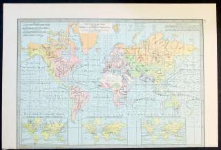 1879 Philip Antique World Map Regional Wind Directions  