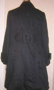 INC Black Cotton Trench Coat Lined Womens Medium NEW  