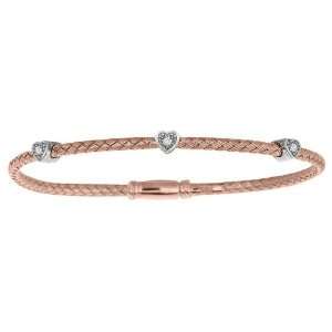 Heart Basket Weave Bracelet with Diamonds in Sterling Silver with Pink 