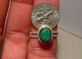   Emerald Green Natural Black OPAL & DIAMOND RING 14k Yellow Gold  