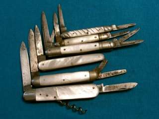 LOT 6 ANTIQUE MOP SWEDEN RODGERS CORKSCREW WEXL KNIFE KNIVES FOLDING 