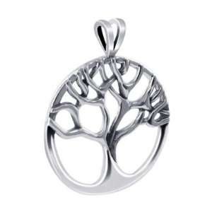    .925 Sterling Silver 24mm Round Tree Plain Dangle Pendant Jewelry
