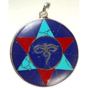  Swayambhunath Eyes Inlay Pendant   Sterling Silver 