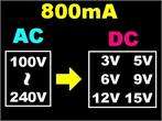 800mA AC/DC Power Adapter Supply 3V 5V 6V 9V 12V 15V  