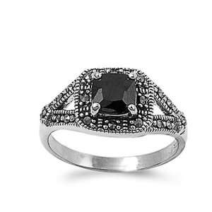   & Engagement Ring Black CZ Marcasite Ring 10MM ( Size 5 to 9) Size 5