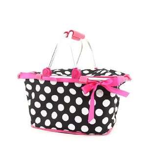   Handle Foldable Market Tote with Pink Detachable Ribbon   Black/White