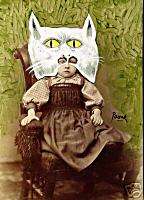PAONE Cat Art Greeting Card Victorian Child Photo Print  