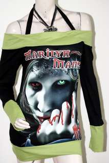 Marilyn Manson MM Rock DIY Funky Boat Neck Top Shirt  