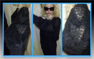 Vtg 90s slouchy cut outs Diamonds LACEY FLUFFY FURRY 90% Angora 