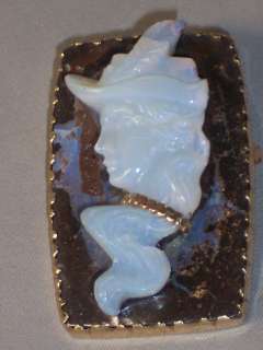   LARGE CARVED BOULDER OPAL CAMEO PIN BROOCH HANDWROUGHT SETTING  