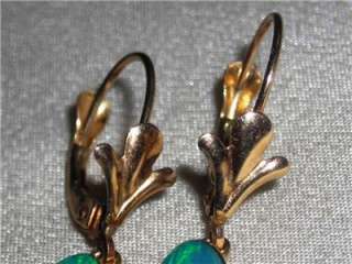 Pretty Estate 14Kt Yellow Gold Opal Dangle Earrings w/Leverbacks Exc 