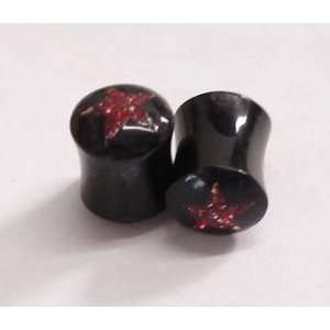  10mm Red Glitter Star Orangic Plug Earrings (Pair 