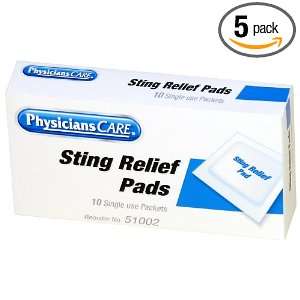 Physicians Care First Aid Sting Relief Pads Individually Wrapped, Box 