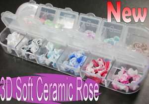 120 Pcs 12Colors 3D Soft Ceramic Rose Flowers Nail Art  