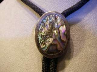 TAXCO MEXICO STERLING 925 BOLO TIE SIGNED ABALONE SHELL  