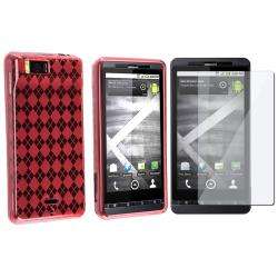 Clear Red Argyle TPU Case/ Screen Protector for Motorola MB810 Droid X 