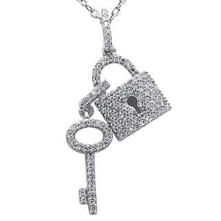   Diamond Key to My Heart & Lock Pendant 14k White Gold Necklace  