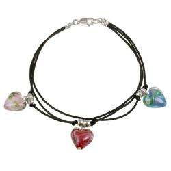   Creations Sterling Silver Multi colored Murano Glass Heart Bracelet