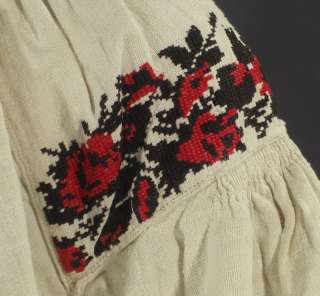   Embroidered Linen Dress Blouse ethnic folk costume peasant art  