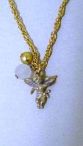   Look Cherub Guardian Angel Gold Tone Charm Pendant Necklace New  