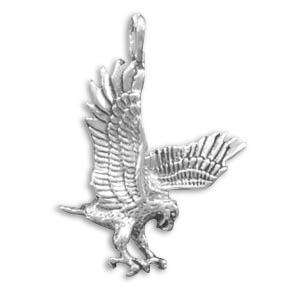 925 Sterling Silver Oxidized Landing Eagle Pendant  
