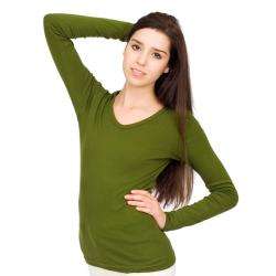 American Apparel Womens XL Olive Cotton Ribbed V neck Long sleeve Tee 