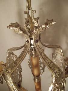 Antique ORNATE VICTORIAN Silver Plated Brass Chandelier 1920s  