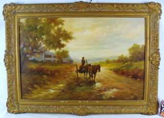 Antique 1920s Impressionit O/C Horses Plowing Painting  