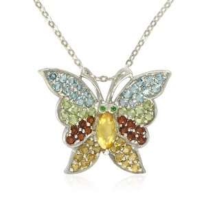  Sterling Silver Multi Gemstone Butterfly Pendant, 18.5 Jewelry