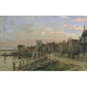   16 inches   Study of wooden houses on a beach at