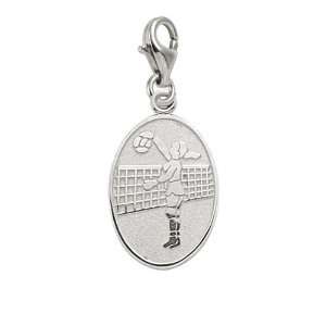 Rembrandt Charms Female Volleyball Charm with Lobster Clasp, 14k White 