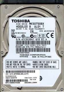 TOSHIBA MK5075GSX 500GB HDD2L03 B UL01 T DATE JUN 2011  