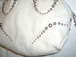 Makowsky Off White Cream Leather Shoulder Bag Rivets Handbag  