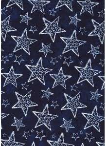 LARGE WHITE STARS ON DARK BLUE~ Cotton Quilt Fabric  