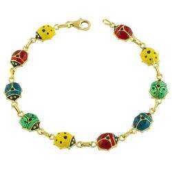 14k Yellow Gold Multi colored Enamel Ladybug Bracelet  