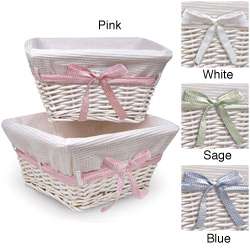 White Basket Set with Waffle Liner and Colored Ribbons  