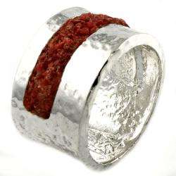 Sterling Silver Coral Wide Band Ring  